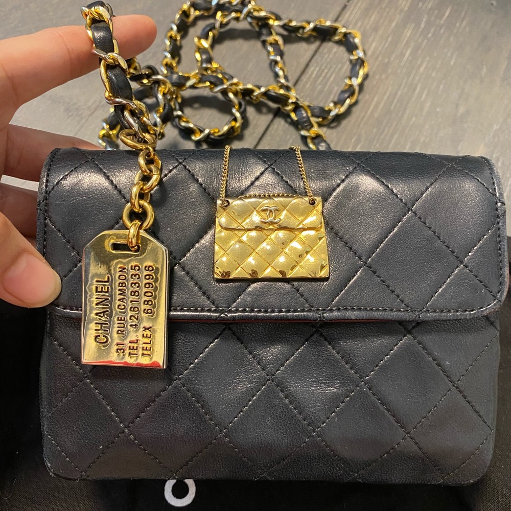 Vintage rare Chanel mini micro crossbody bag, outside in amazing condition.